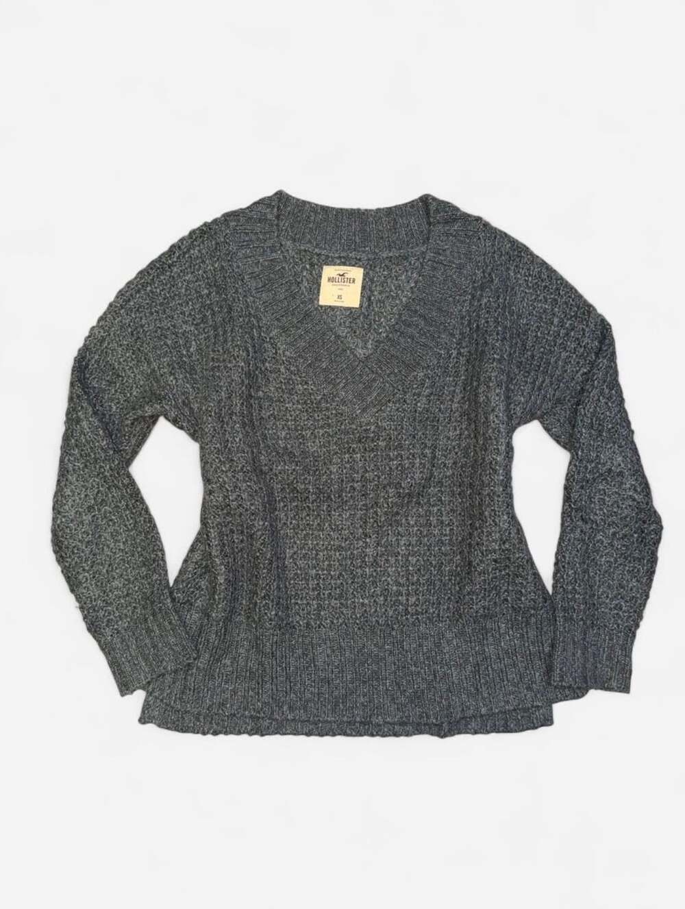 Y2K Vintage 2000’s Hollister V-Neck Sweater Size XS Gray Knit Pullover
